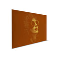 Pintura en lienzo Mujer con gafas de sol de patrón de línea | amarillo, sepia