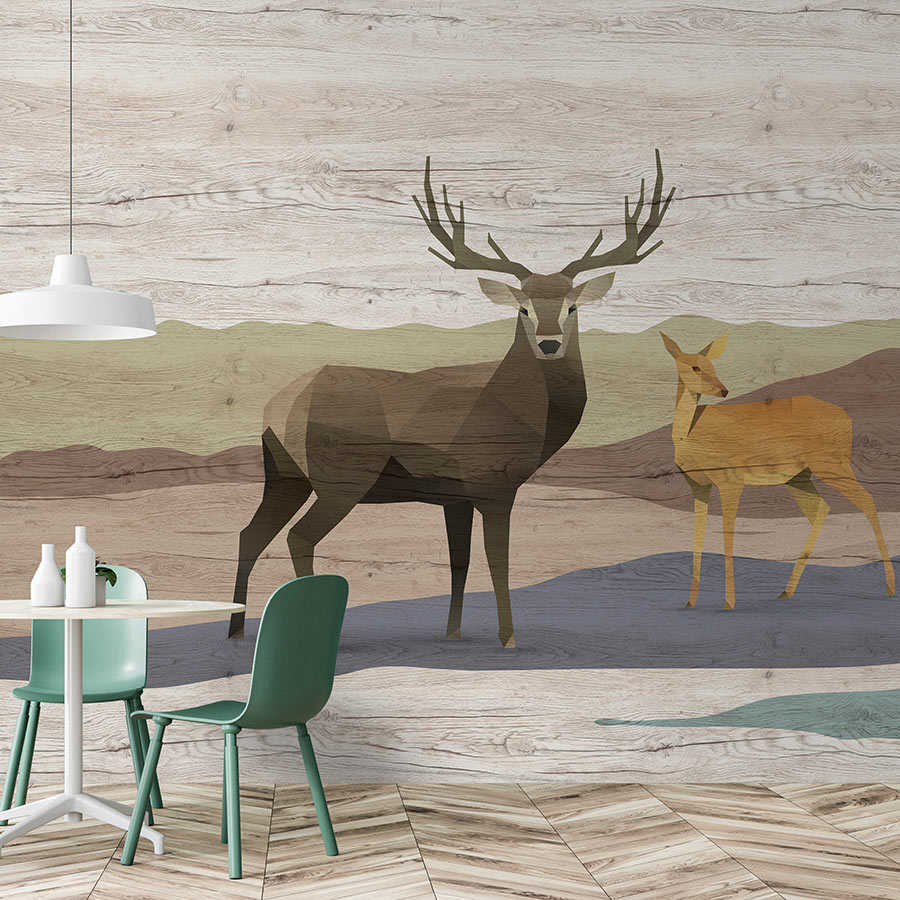 Fotomural Walls by Patel - Yukon 2 - photo wallpaper wood grain, deer & roe design
