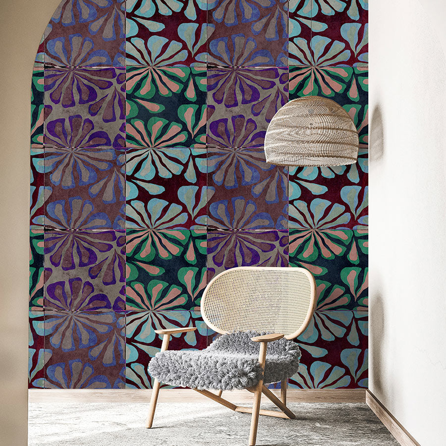 Fotomural Walls by Patel - Photo wallpaper »nevio« - Colourful patchwork design against a concrete plaster look - Smooth, slightly shiny premium non-woven fabric