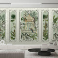 Fotomural Walls by Patel - Photo wallpaper »darjeeling« - Stucco frame look with birds & palm trees with linen texture in the background - Smooth, slightly shiny premium non-woven fabric