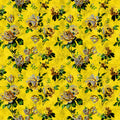 Fotomural Walls by Patel - Wild roses 5 - Roses photo wallpaper in scratchy structure in retro look, Yellow - Yellow, Green