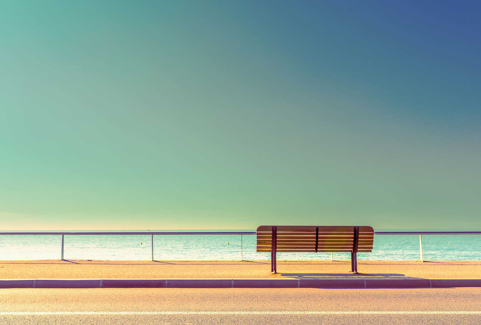 Fotomural Photo wallpaper bench by the lake - purple, cream, yellow - DD Motive 2