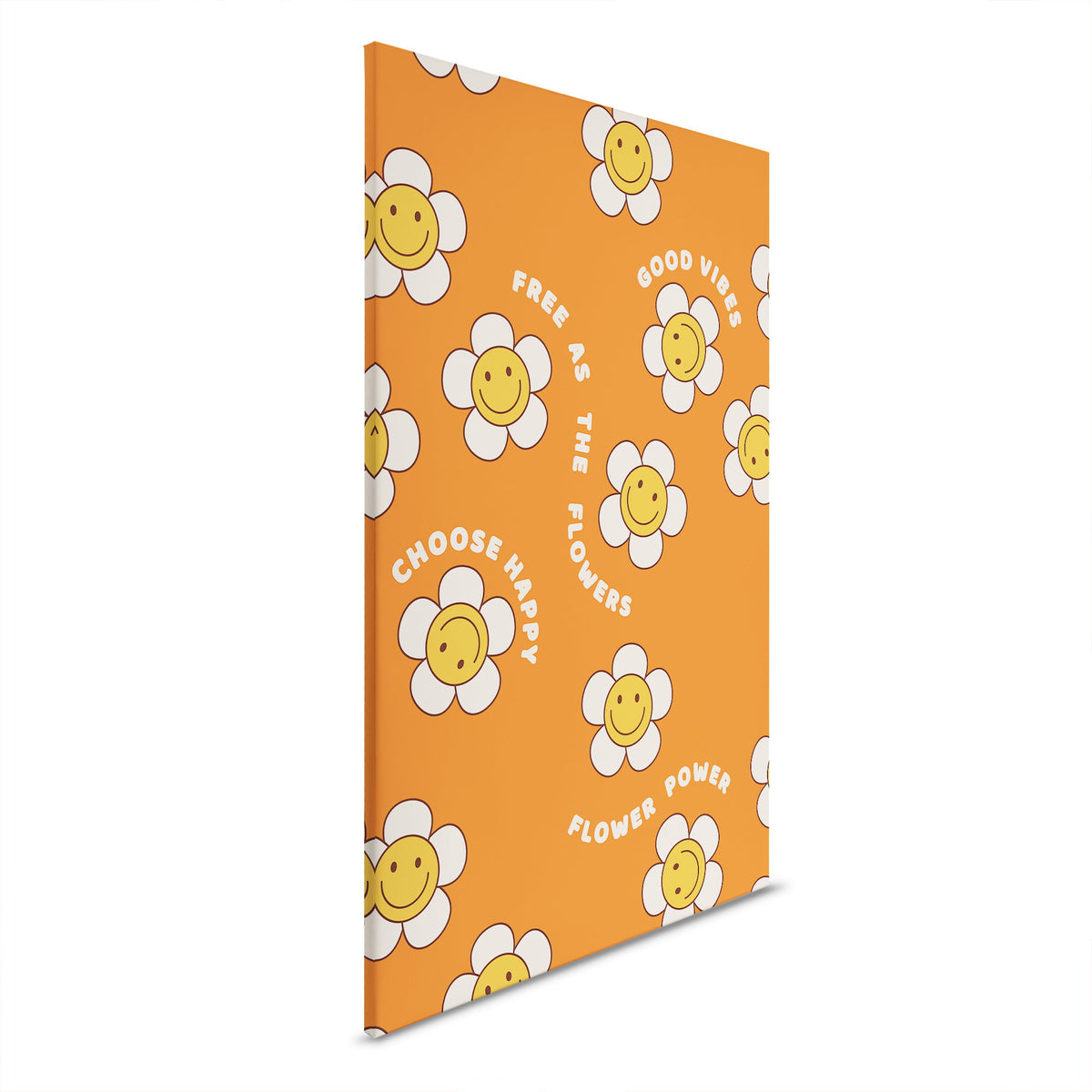 Cuadro retro Flower Power - Alegres motivos florales en naranja