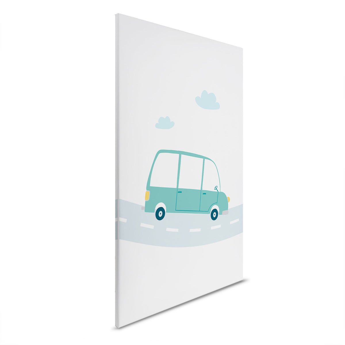 Minibús retro en la carretera - Cuadro lienzo habitación infantil para amantes de los viajes