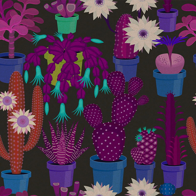 Fotomural Walls by Patel - Cactus garden 1 - Wallpaper in cardboard structure with colourful cacti in comic style - Blue, Orange
