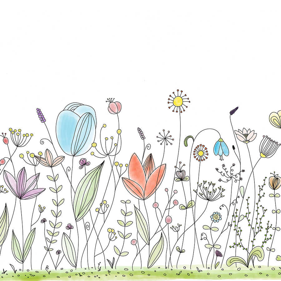 Fotomural Panel XXL 5 - Kids mural with colourful drawn flowers on premium smooth non-woven fabric
