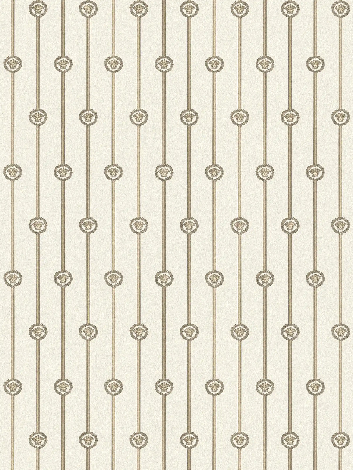 Papel pintado no tejido VERSACE de estilo barroco con medallones verticales de Medusa ligeramente brillante ligeramente texturizado - blanco, negro, Metálico