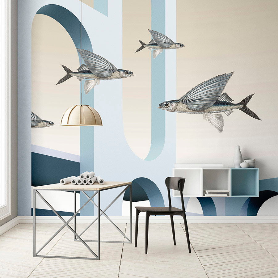 Fotomural Walls by Patel - styx - Photo wallpaper with abstract 3D architecture and flying fish - Smooth, slightly shiny premium non-woven fabric