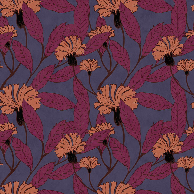 Fotomural Walls by Patel - Cloves 1- Blotting Paper Textured Floral Style Wallpaper - Blue, Orange