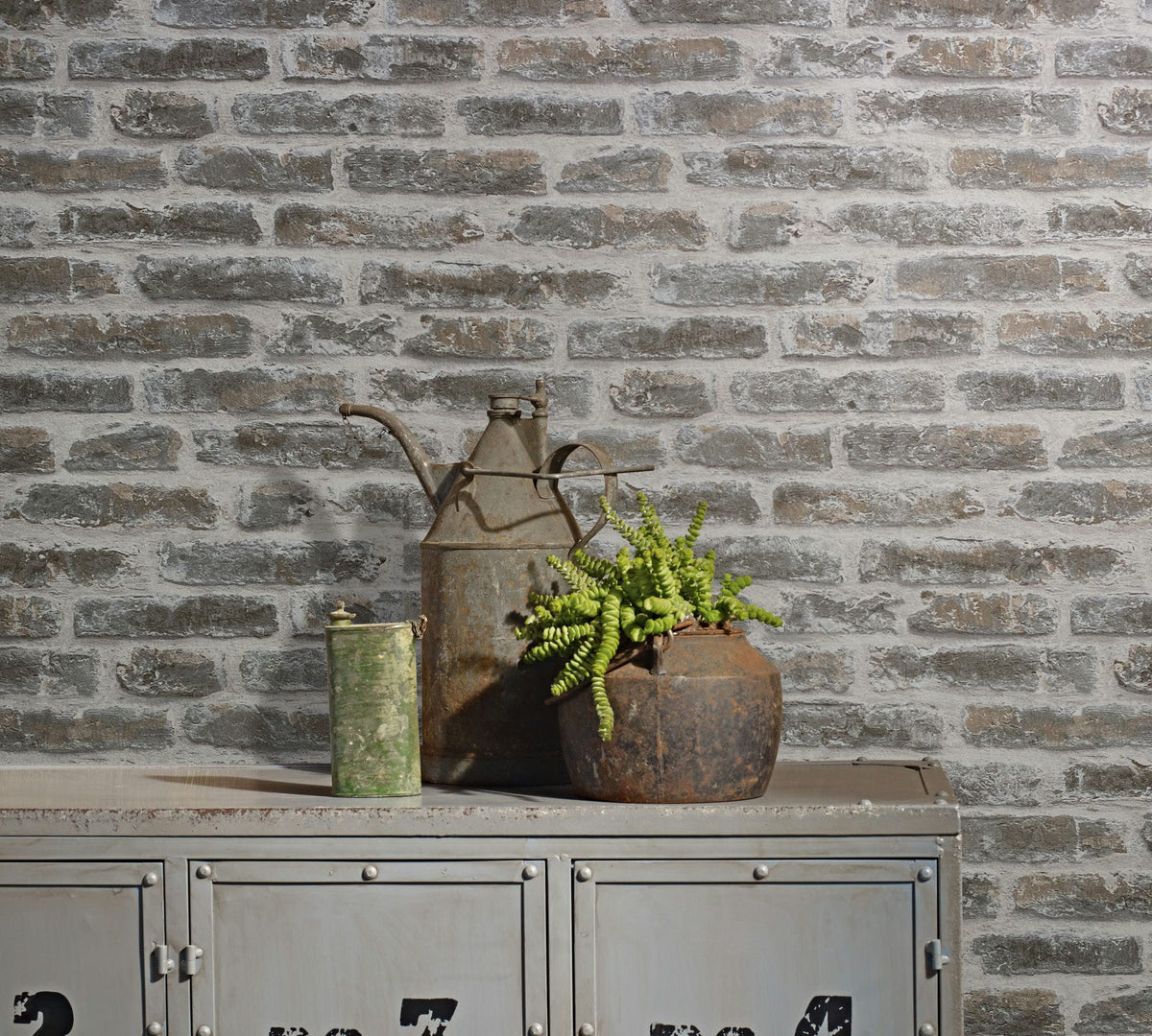 Papel pintado tejido no tejido efecto piedra blanco y marrón - Marburg - Imagen 2