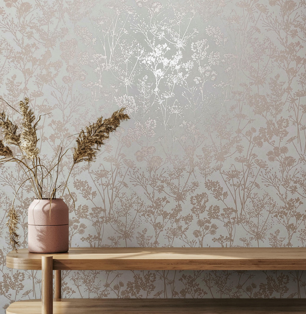 Vliestapete weiß, beige pflanzen