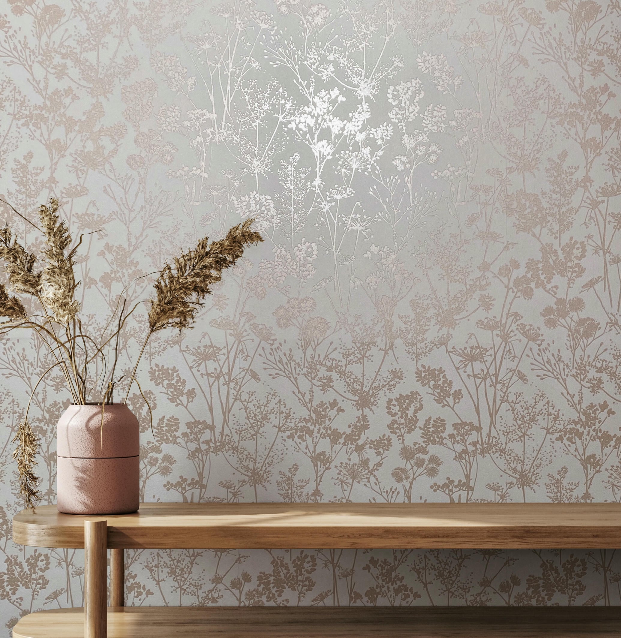 Vliestapete weiß, beige pflanzen