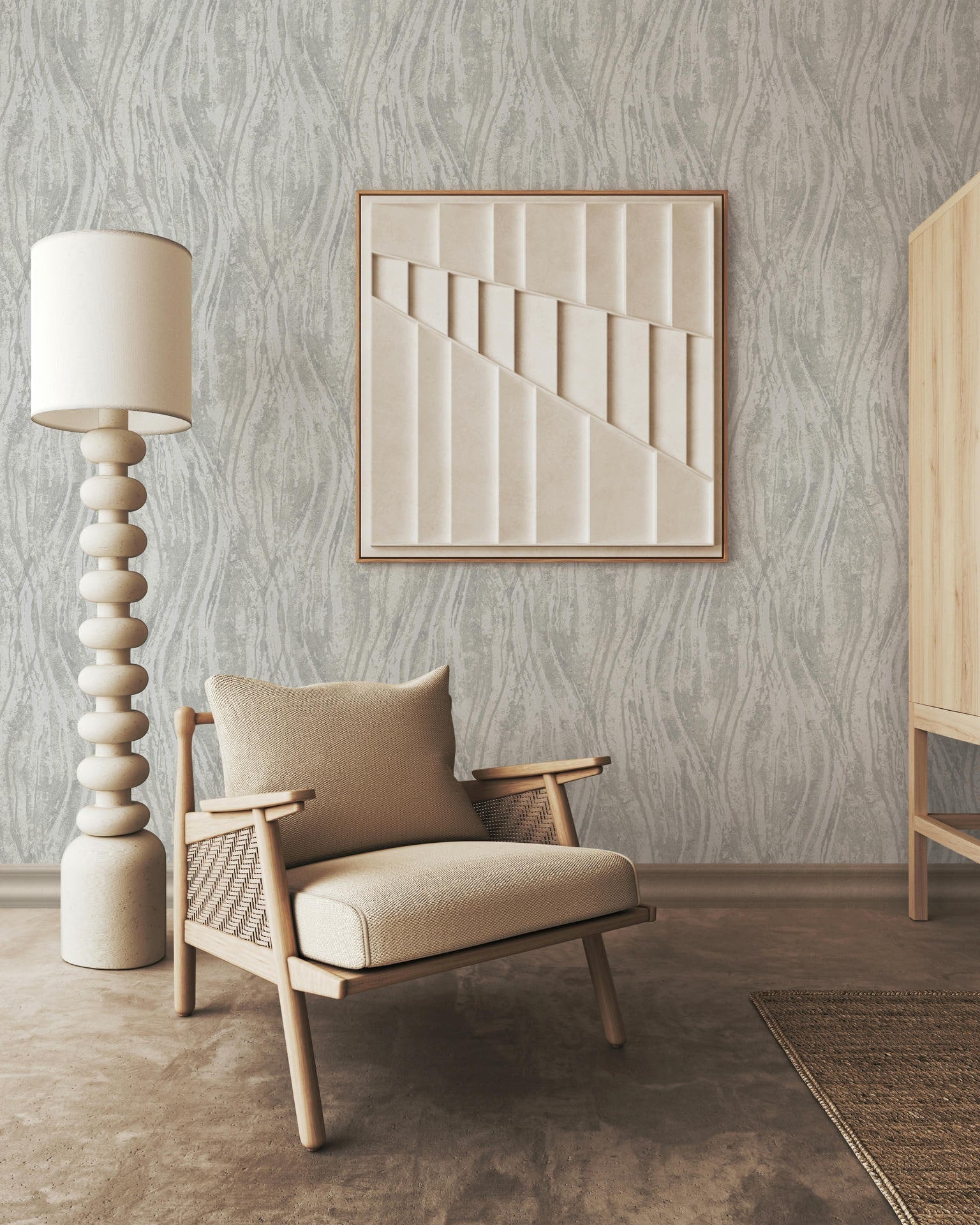 Vliestapete beige, grau grafik