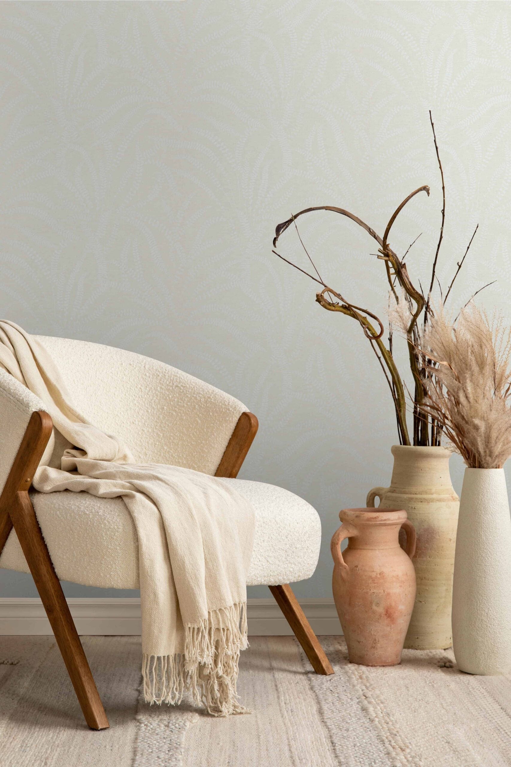 Vliestapete weiß, beige pflanzen