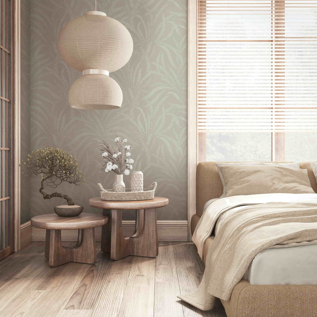 Vliestapete grau, beige pflanzen