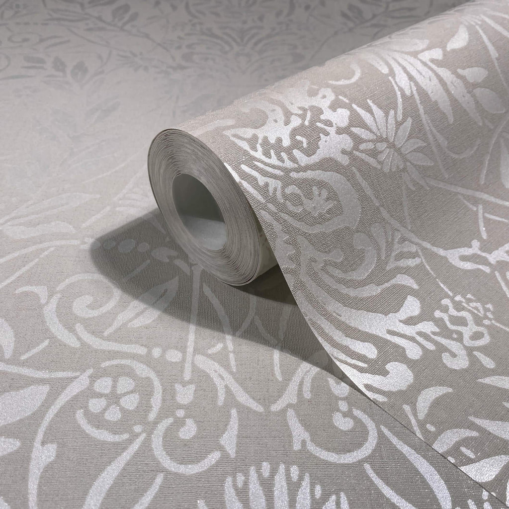Vliestapete grau, beige pflanzen
