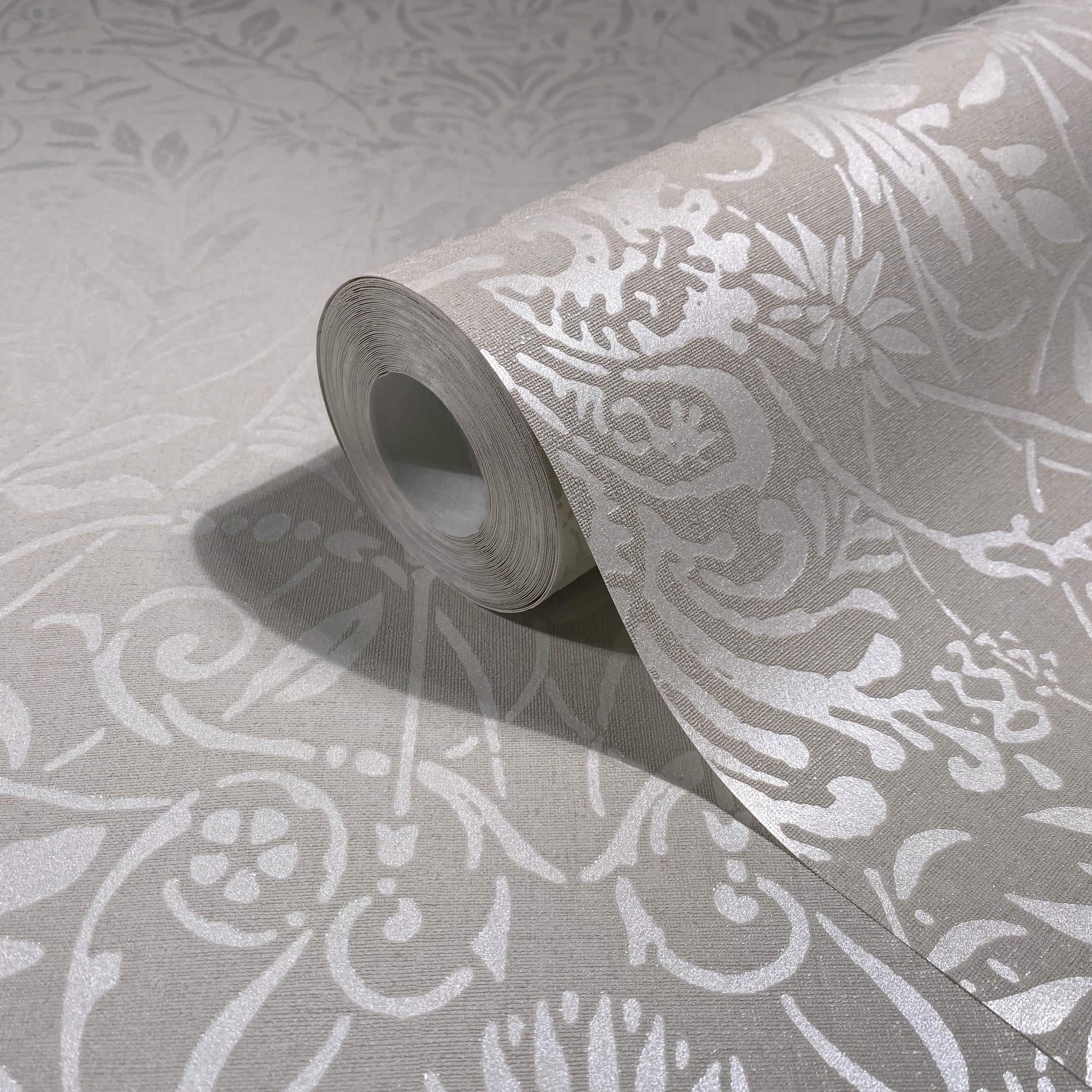 Vliestapete grau, beige pflanzen