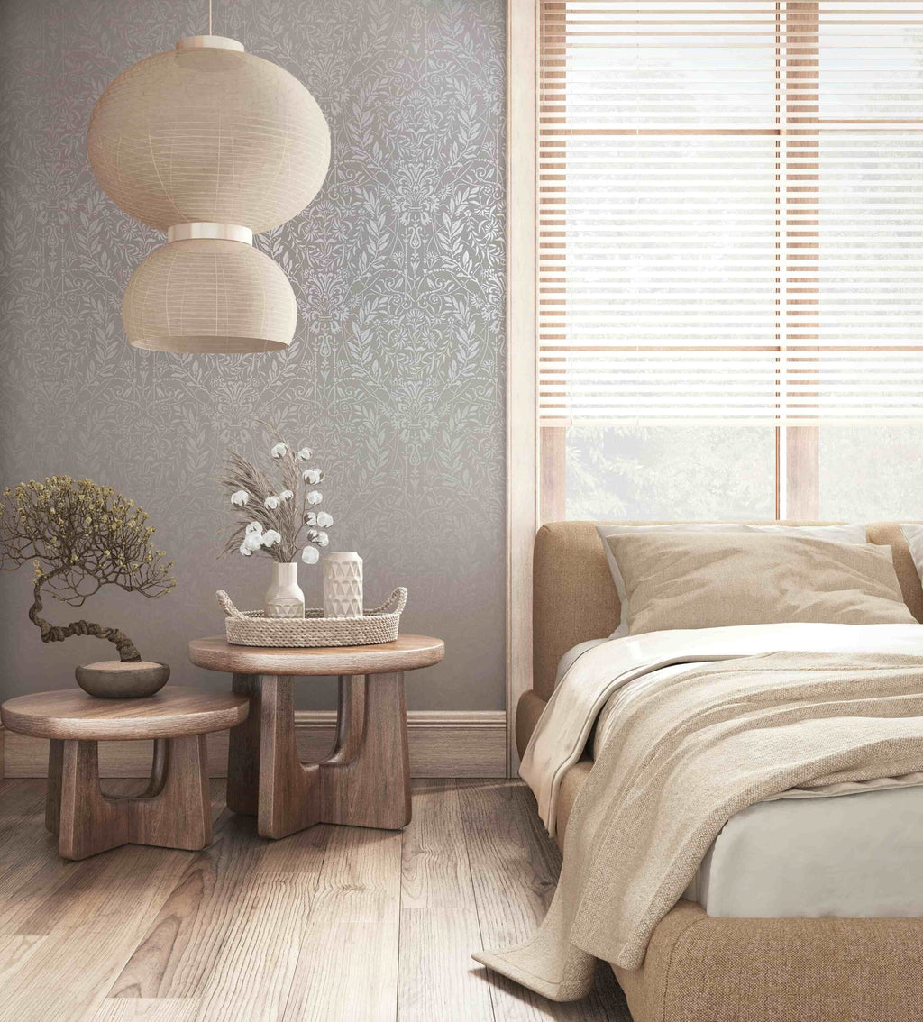 Vliestapete grau, beige pflanzen