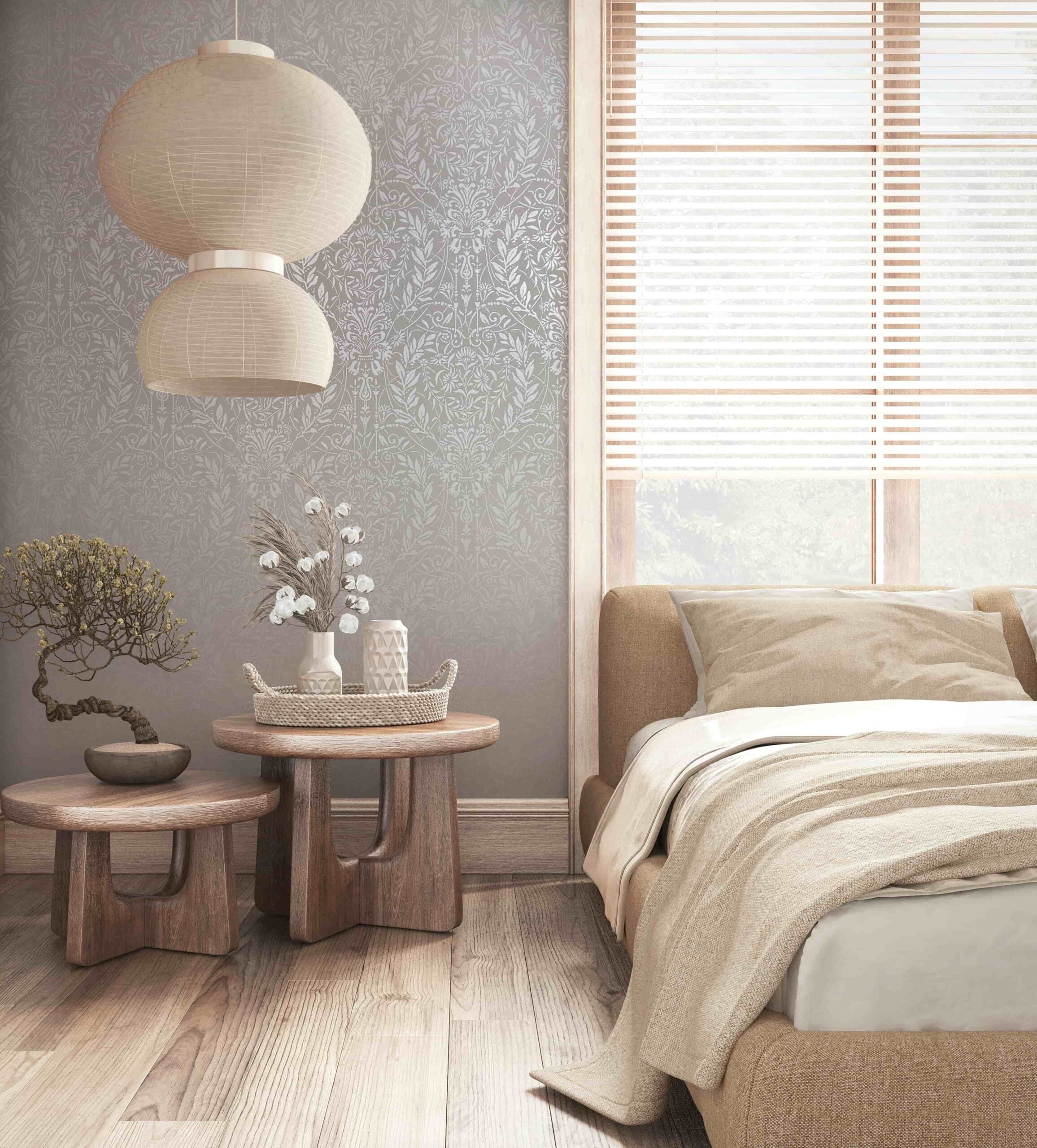 Vliestapete grau, beige pflanzen