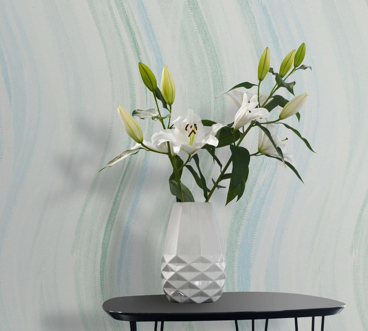 Papel pintado tejido no tejido gráfico blanco y verde y azul - Marburg - Imagen 1