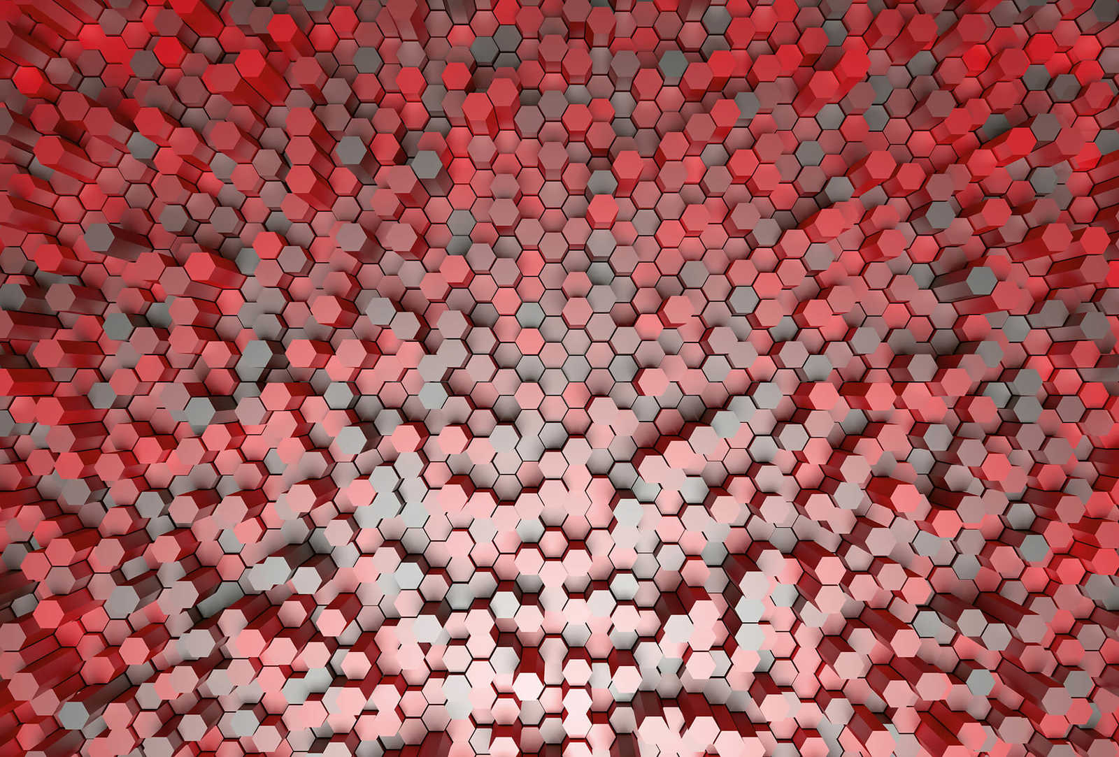 Fotomural Graphic mural 3D Hexagon pattern - red, grey - DD Motive 2