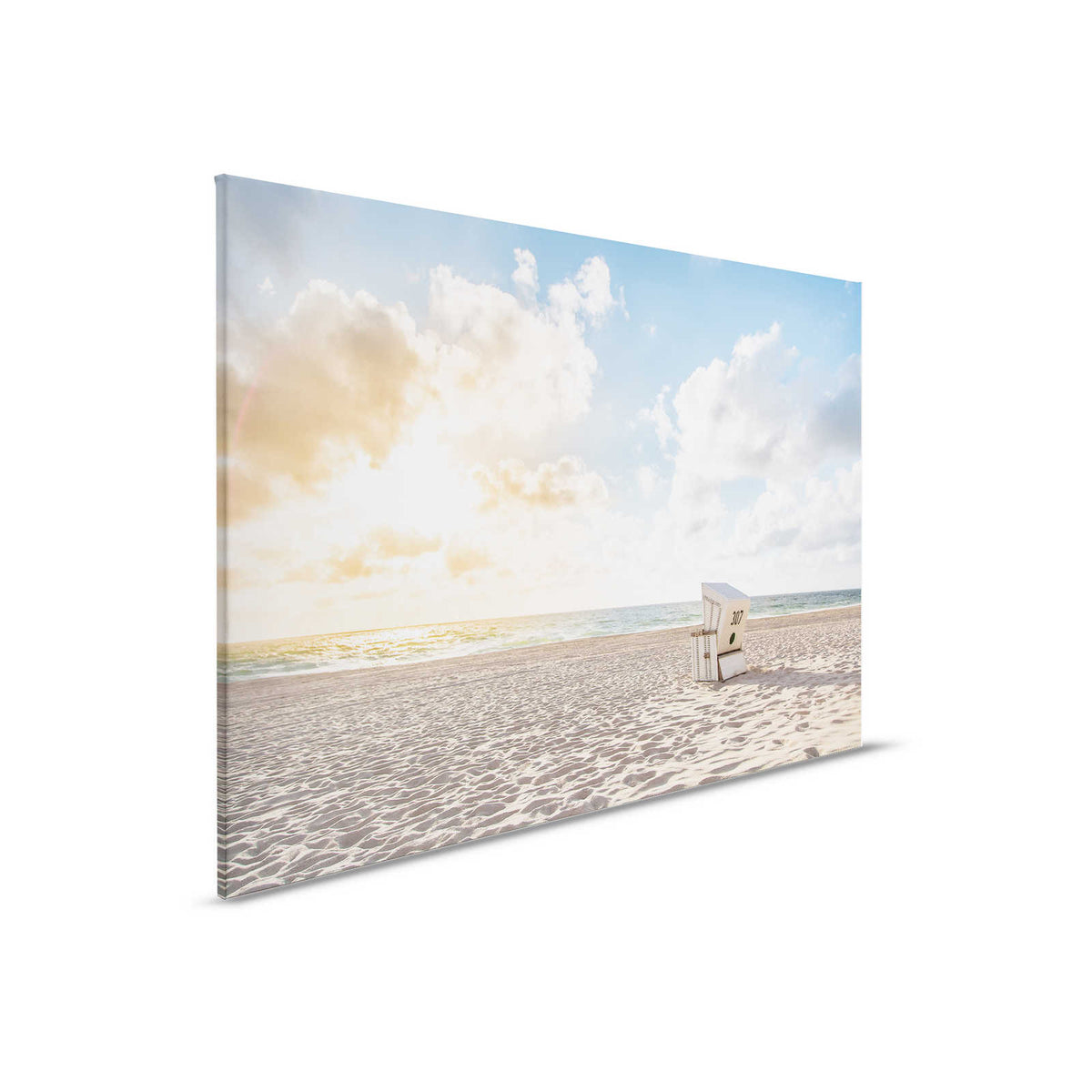 Lienzo con silla de playa al amanecer