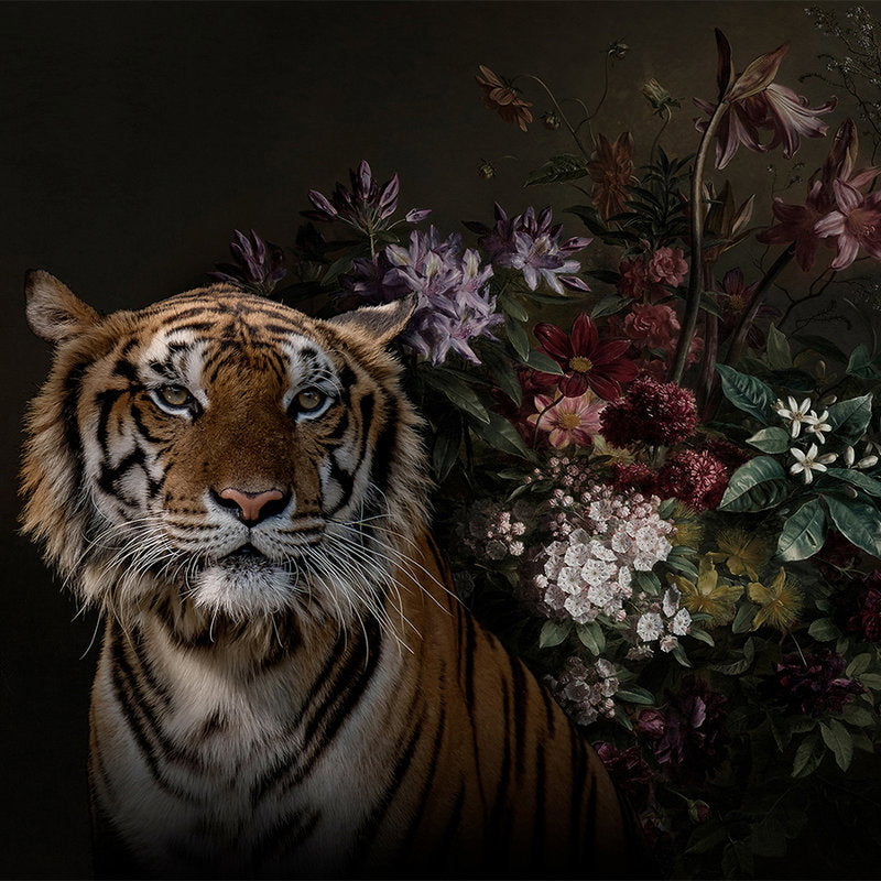 Fotomural Photo wallpaper Tiger Portrait with flowers - Walls by Patel