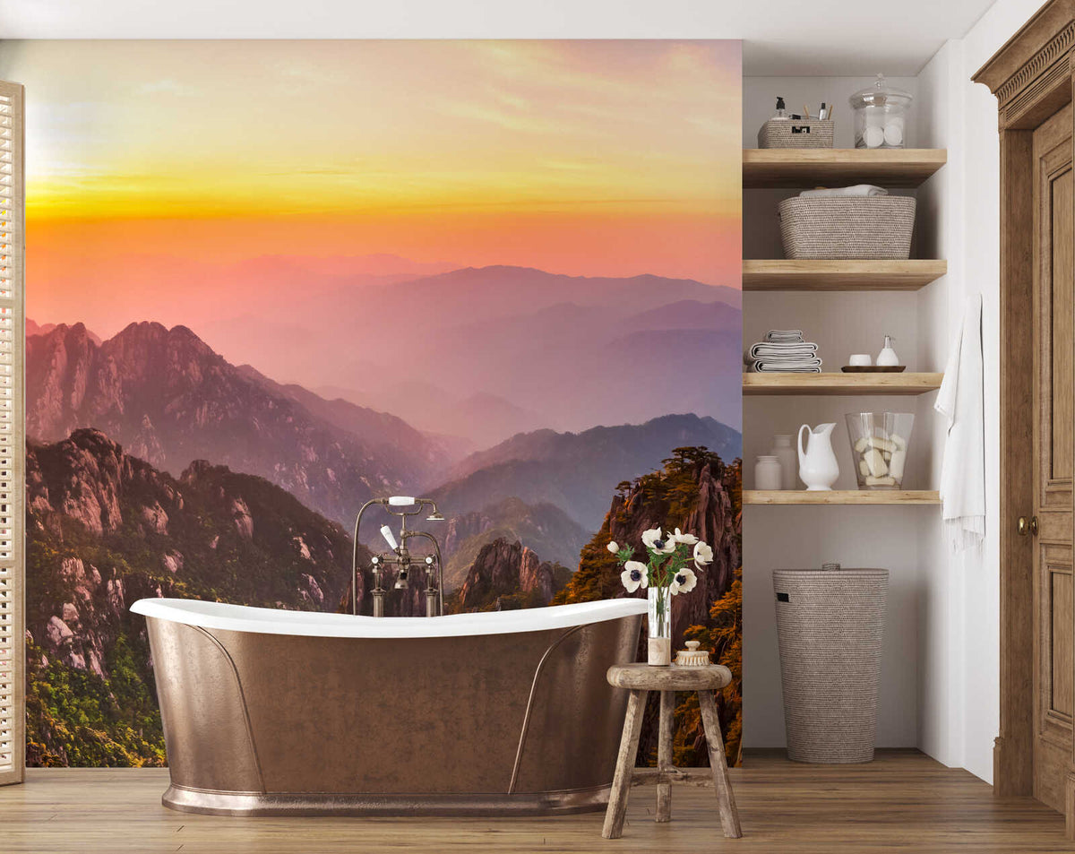 Fotomural Photo wallpaper mountains sunrise & fog details - AP Digital 3
