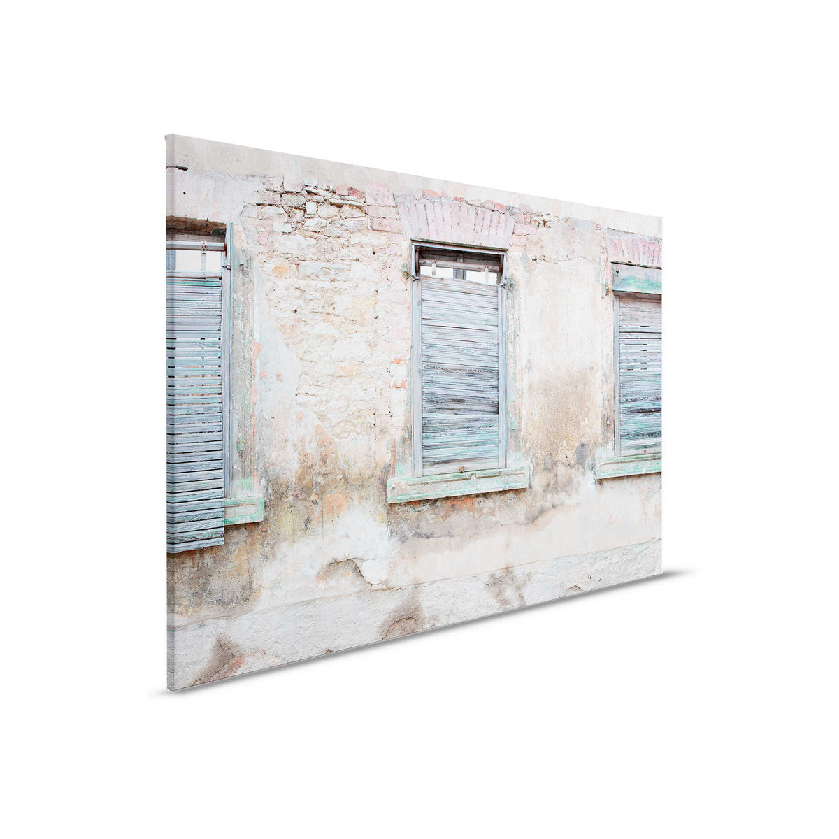 Pintura sobre lienzo Pared de ladrillo con contraventanas rústicas y arcos de medio punto