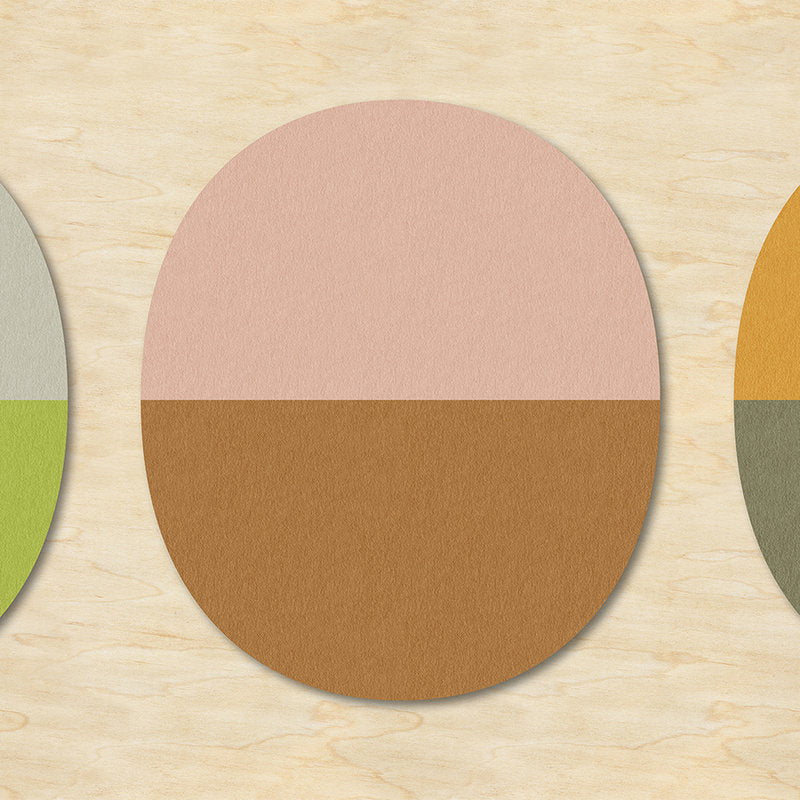 Fotomural Walls by Patel - Split ovals 1 - Retro wallpaper colourful design in plywood,felt structure - Beige, Green
