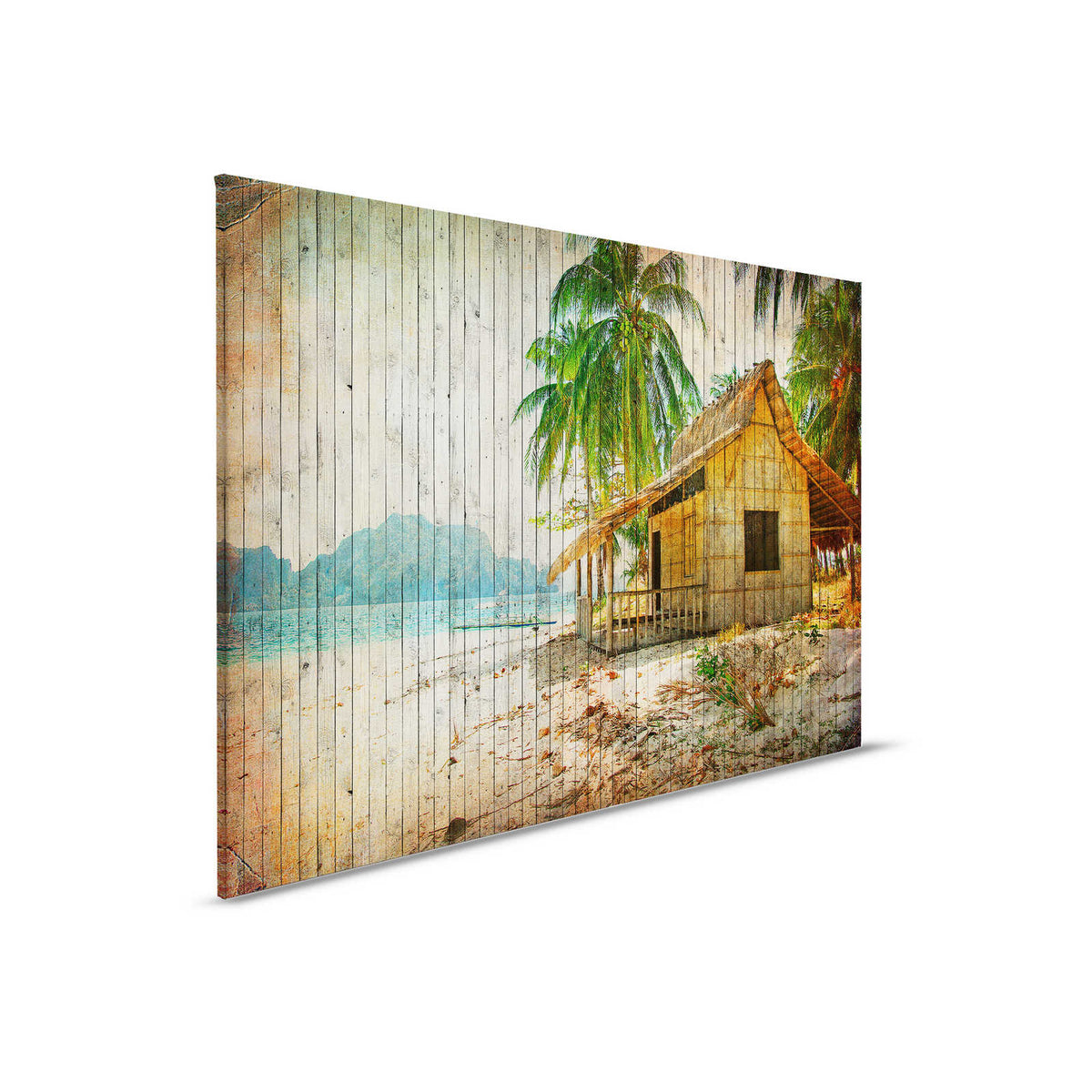 Tahití 1 - Lienzo de playa de los Mares del Sur con óptica de tablero en panel de madera