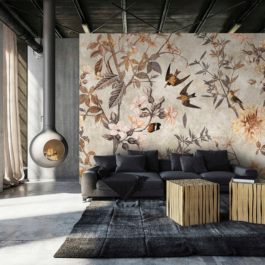 Fotomural Walls by Patel - Photo wallpaper »eden« - Vintage style birds & flowers - Smooth, slightly shiny premium non-woven fabric