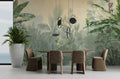 Fotomural Green mural jungle palm trees & parrots in drawing style - Cuba