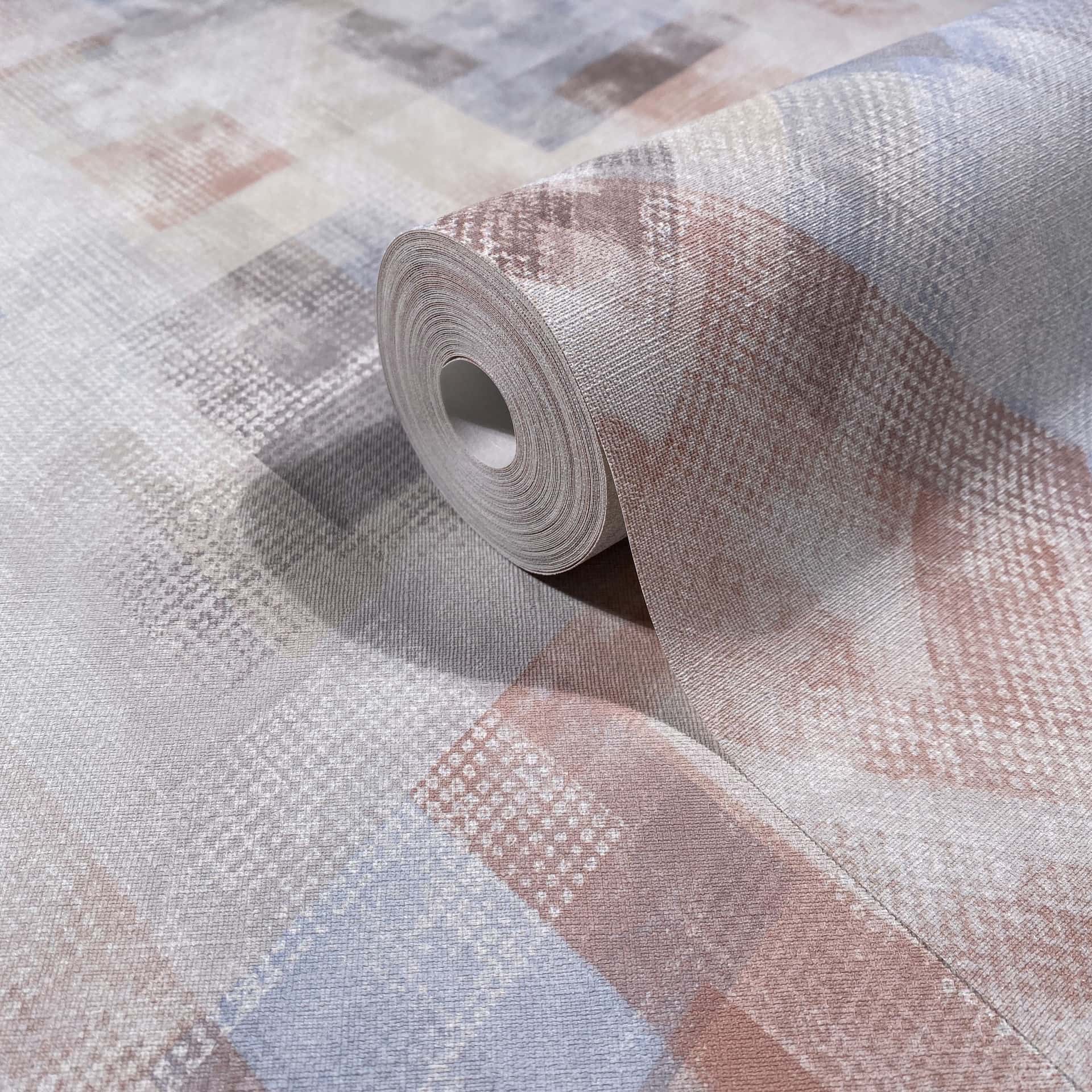 Vliestapete blau, beige grafik