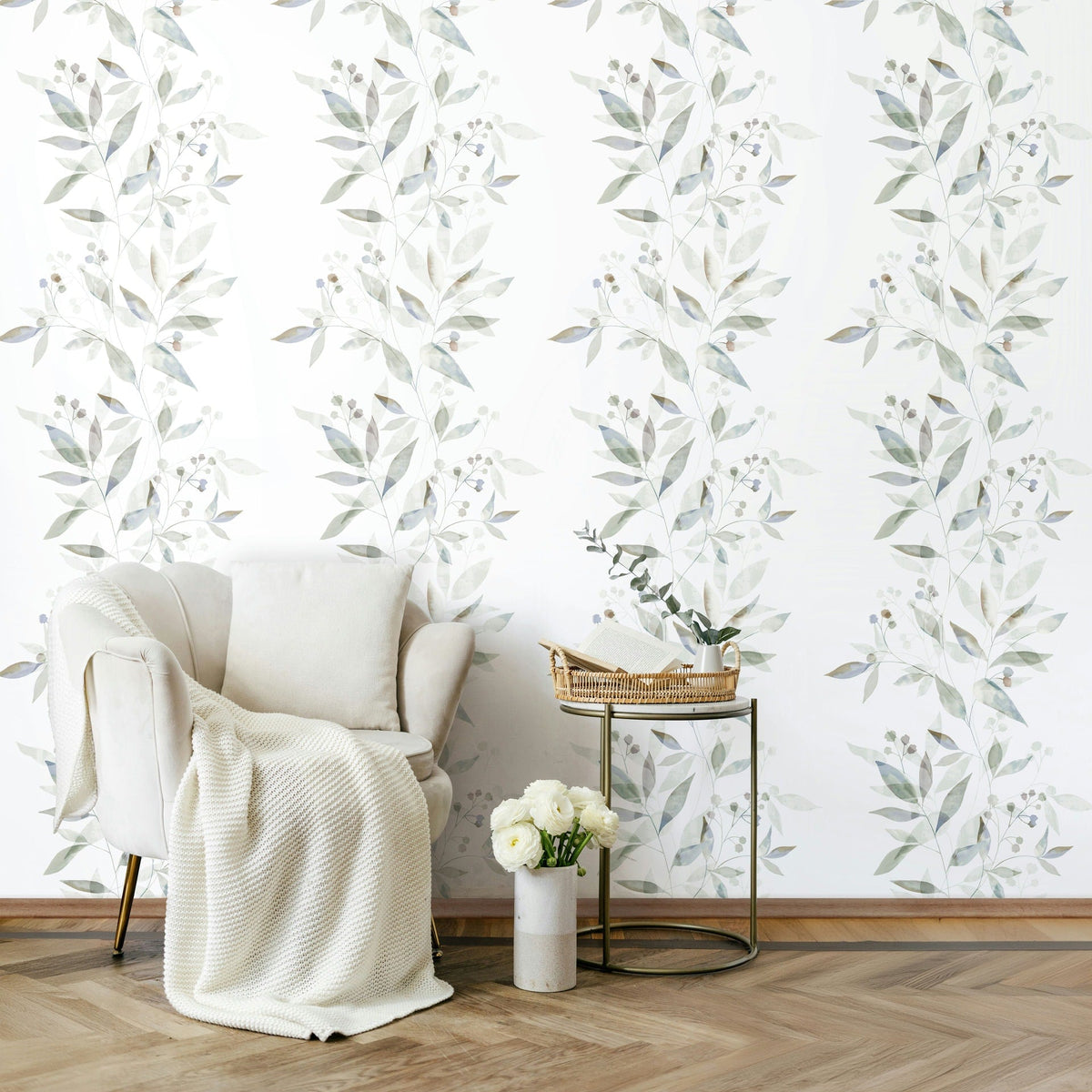 Papel pintado tejido no tejido plantas y botánica blanco y verde - Marburg - Imagen 1