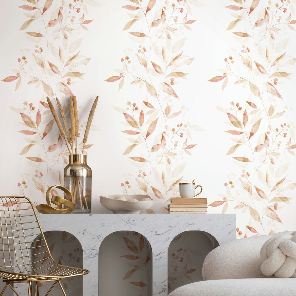 Papel pintado tejido no tejido plantas y botánica blanco y beige - Marburg - Imagen 1