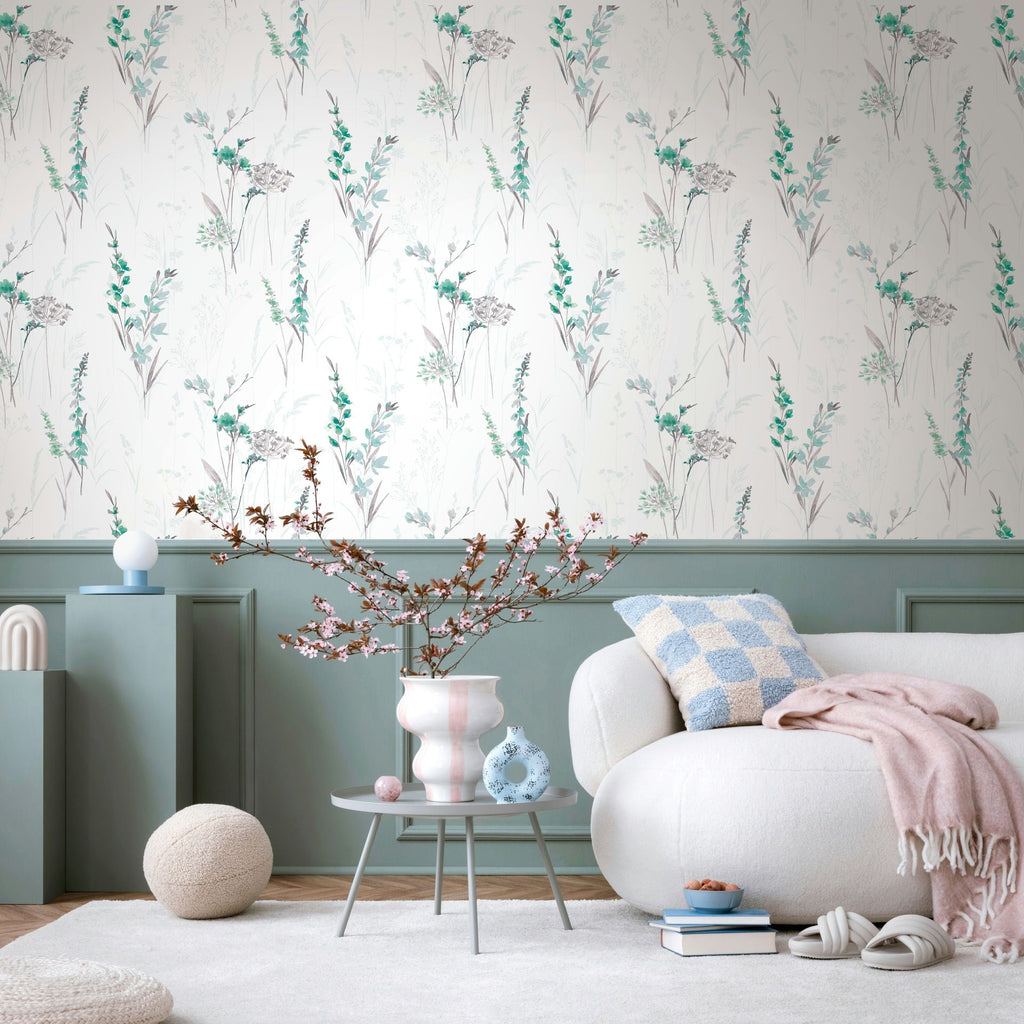 Papel pintado tejido no tejido plantas y botánica blanco y verde - Marburg - Imagen 1