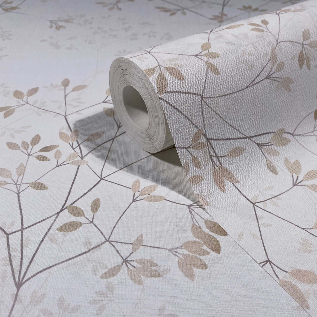 Vliestapete weiß, beige pflanzen