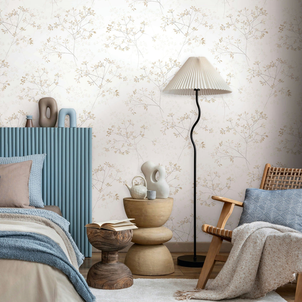 Vliestapete weiß, beige pflanzen