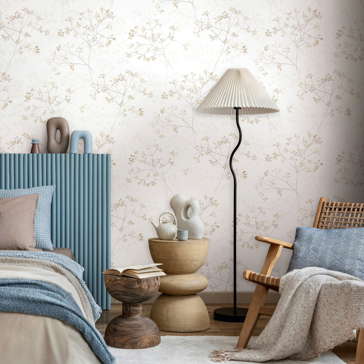 Papel pintado tejido no tejido plantas y botánica blanco y beige - Marburg - Imagen 1