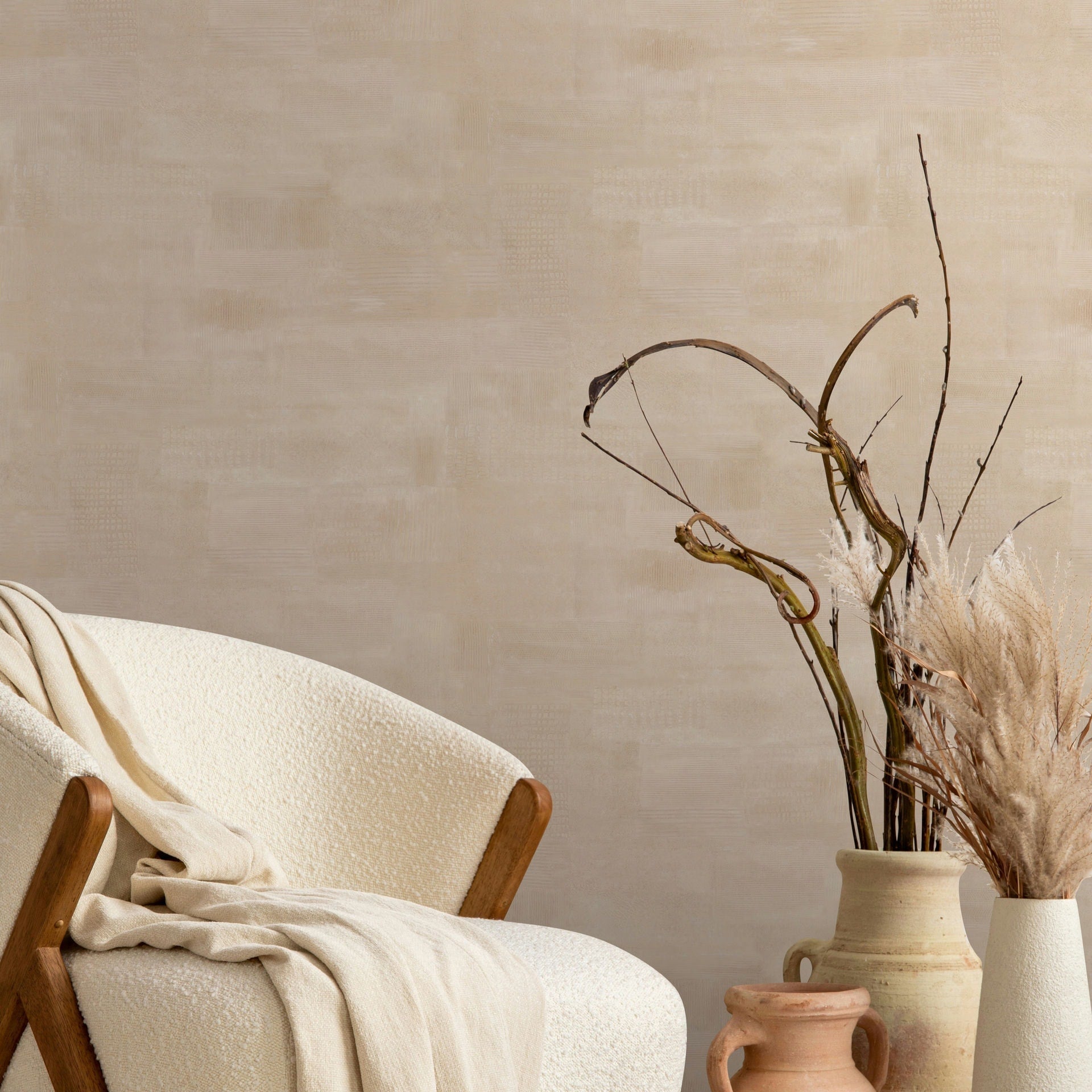 Vliestapete beige, braun einfarbig