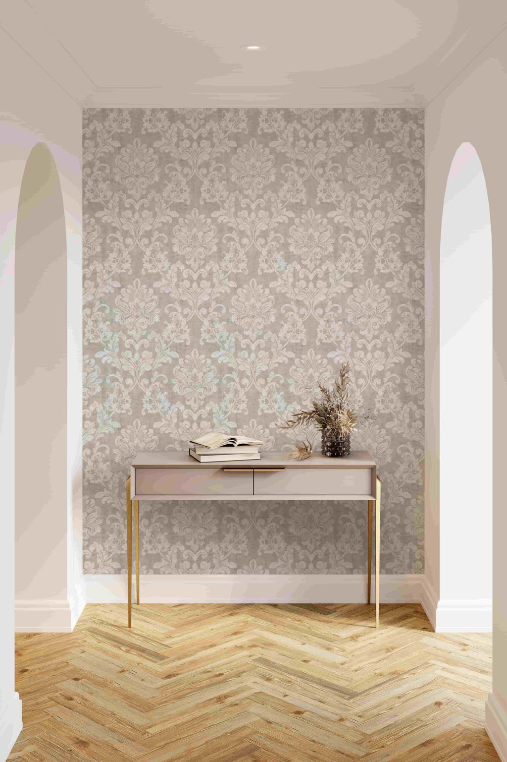 Papel pintado tejido no tejido arte contemporáneo blanco y gris - Marburg - Imagen 1