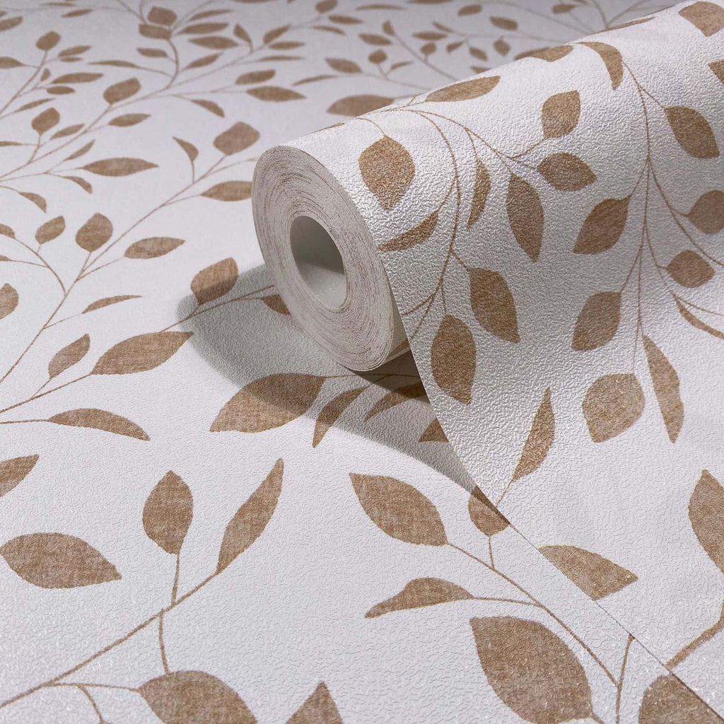 Vliestapete weiß, beige pflanzen