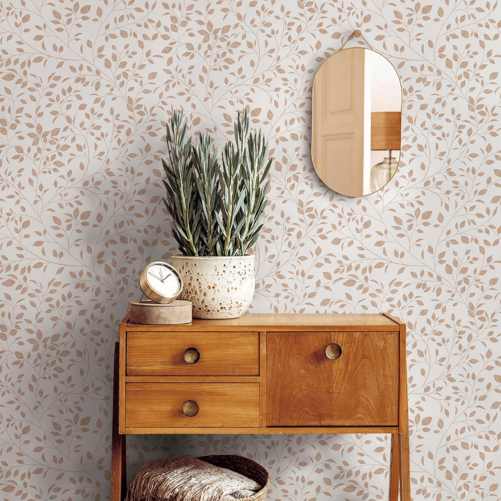 Vliestapete weiß, beige pflanzen