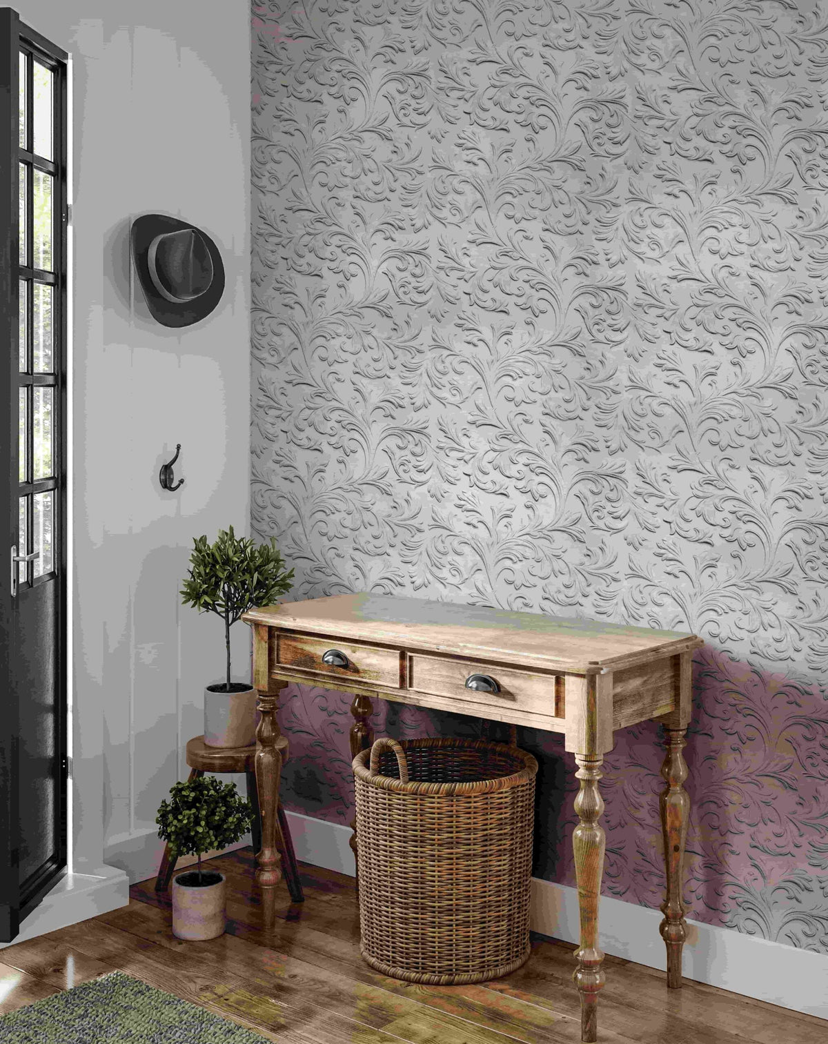 Papel pintado tejido no tejido arte contemporáneo blanco y gris - Marburg - Imagen 1