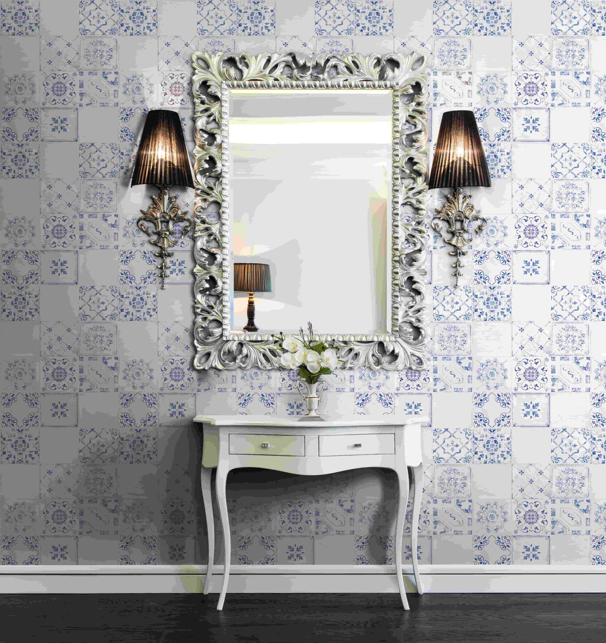 Papel pintado tejido no tejido diseño moderno contemporáneo blanco y azul - Marburg - Imagen 1