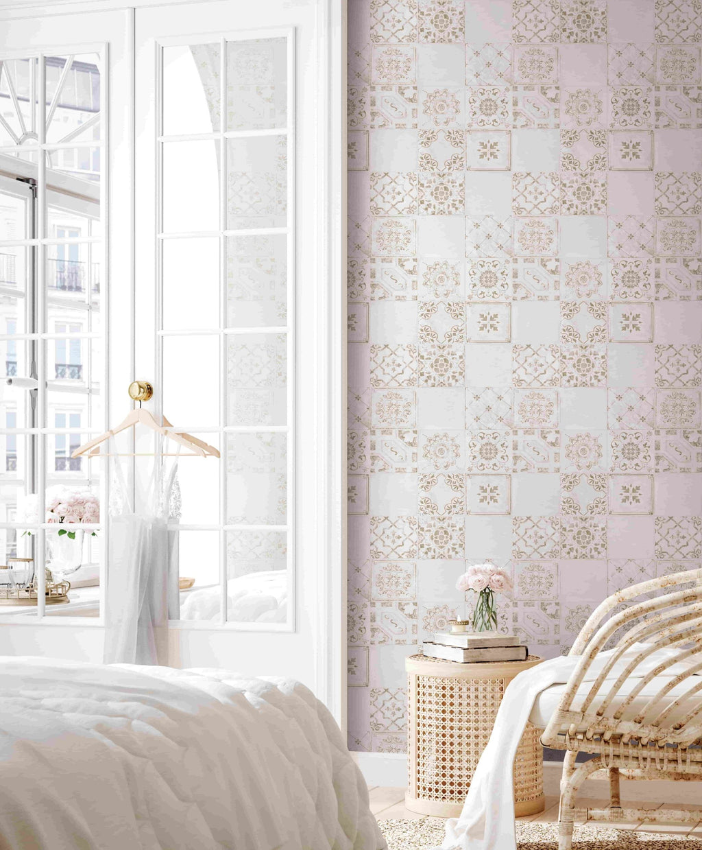 Vliestapete weiß, beige modern