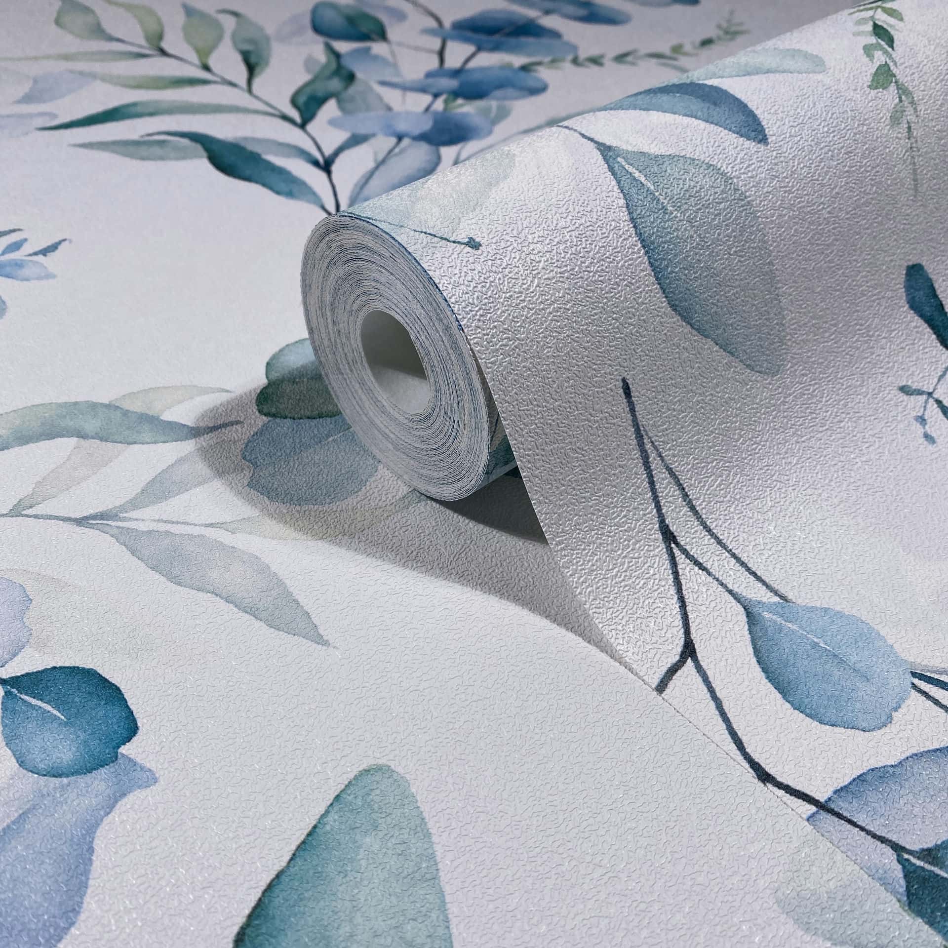 Vliestapete weiß, blau pflanzen