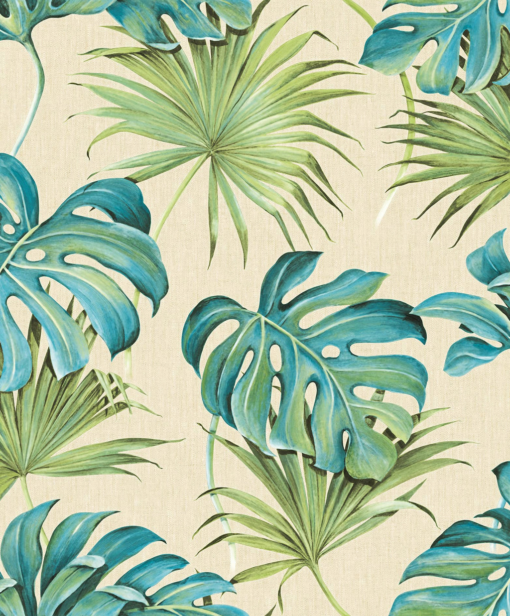 Vliestapete beige, blau, grün pflanzen