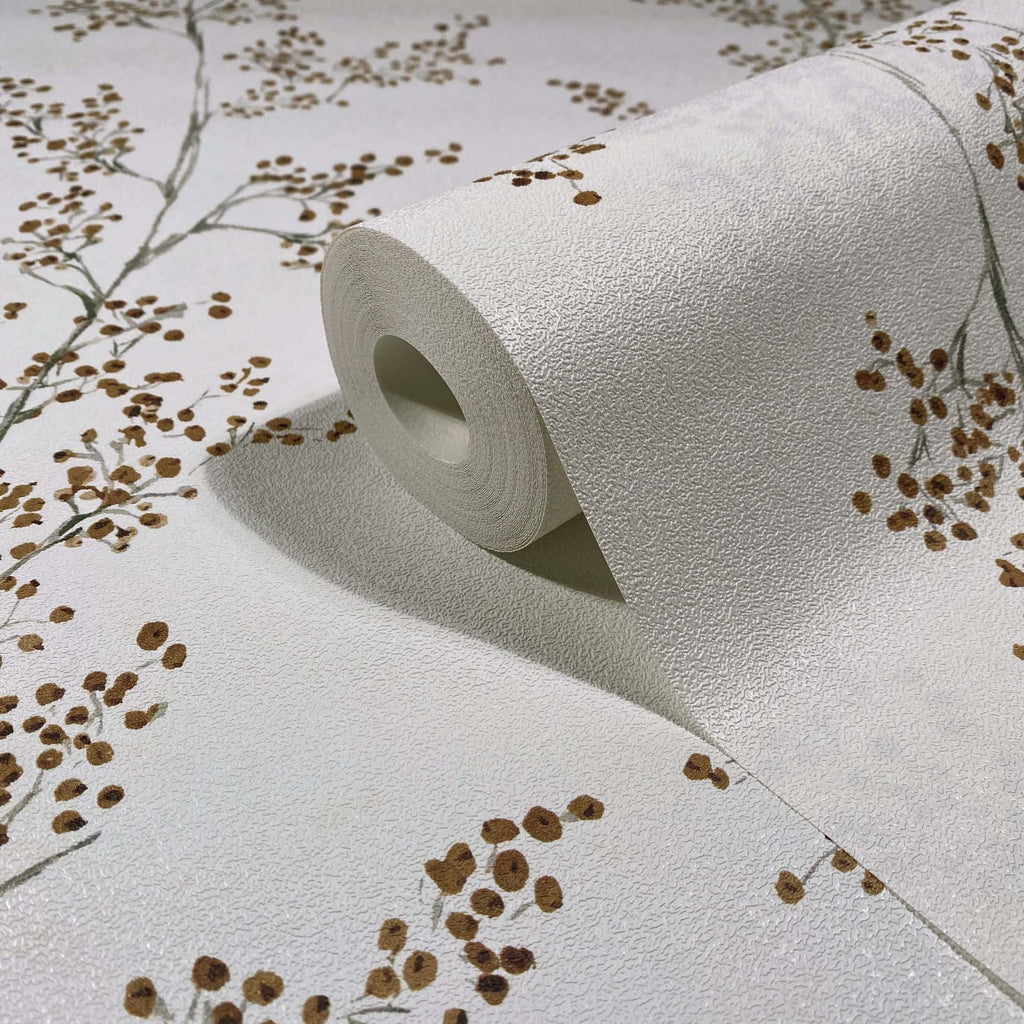 Vliestapete weiß, beige pflanzen